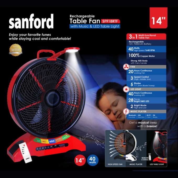 پنکه شارژی سانفورد SANFORD Rechargeable Fan SF918RTF