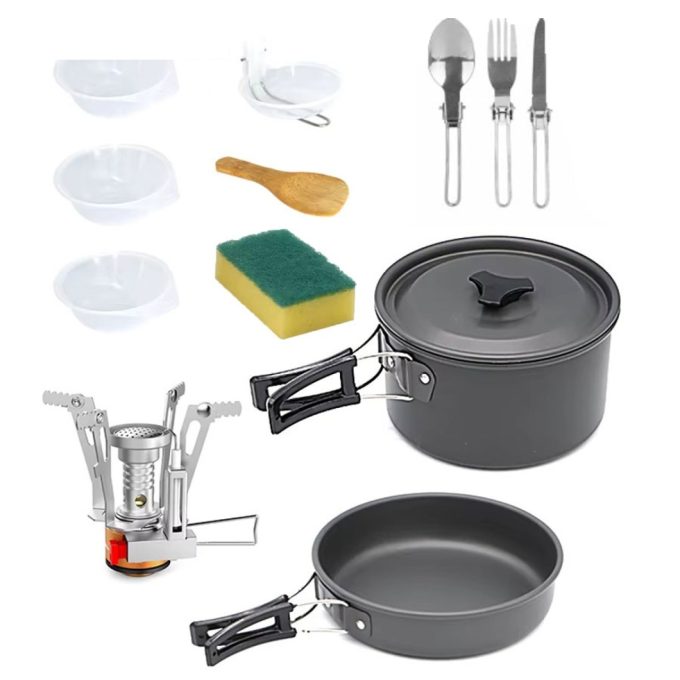 ظروف آشپزی و گاز کمپینگ گرین لاین مدل Green Lion 10 IN 1 Camping Cookware