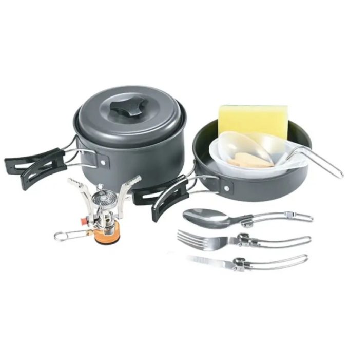 ظروف آشپزی و گاز کمپینگ گرین لاین مدل Green Lion 10 IN 1 Camping Cookware