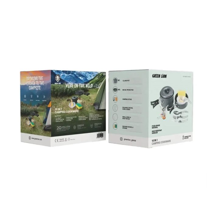 ظروف آشپزی و گاز کمپینگ گرین لاین مدل Green Lion 10 IN 1 Camping Cookware