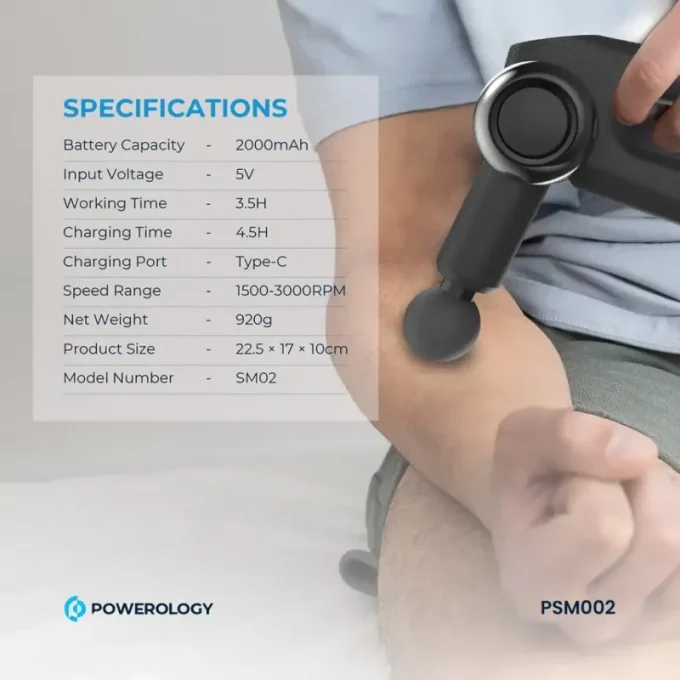 ماساژور تفنگی پاورولورژی مدل Powerology Full-Body Massage Gun PSM02