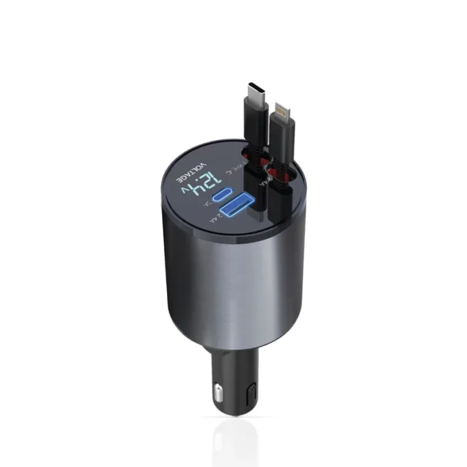 شارژر ماشین 4در1 با کابل جمع شونده گرین مدل Green 4 IN 1 Car Charger With Retractable Cable