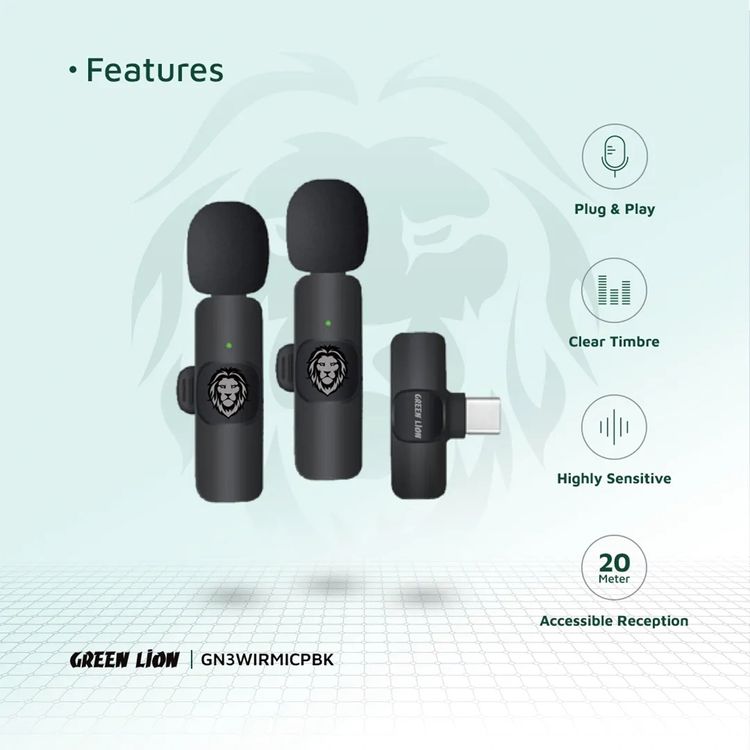 میکروفن وایرلس 3 در 1 گرین لاین مدل Green 3 in 1 Wireless Microphone - Image 2